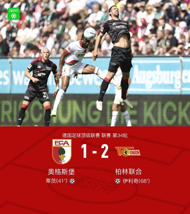 柏林聯合逆襲奧格斯堡2-1，伊利奇雙響。
